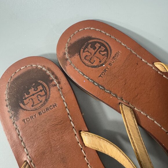Tory Burch Terra Thong Sandals Beige Nude Tan Patent Leather, Size 8.5 - Picture 11 of 14